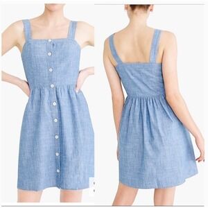 J. Crew Button-Front Chambray Mini Dress Women 12 Blue Sleeveless Cotton Country